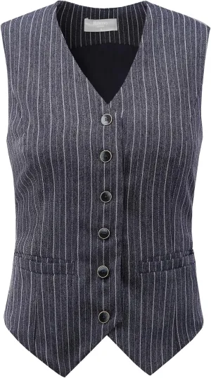 Women's Pinstripe Waistcoat Button Down Vintage Striped Vest