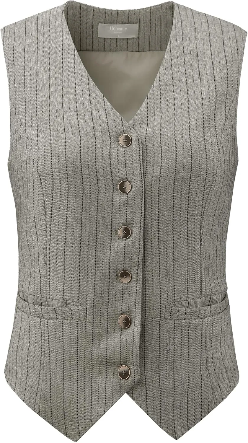 Women's Pinstripe Waistcoat Button Down Vintage Striped Vest