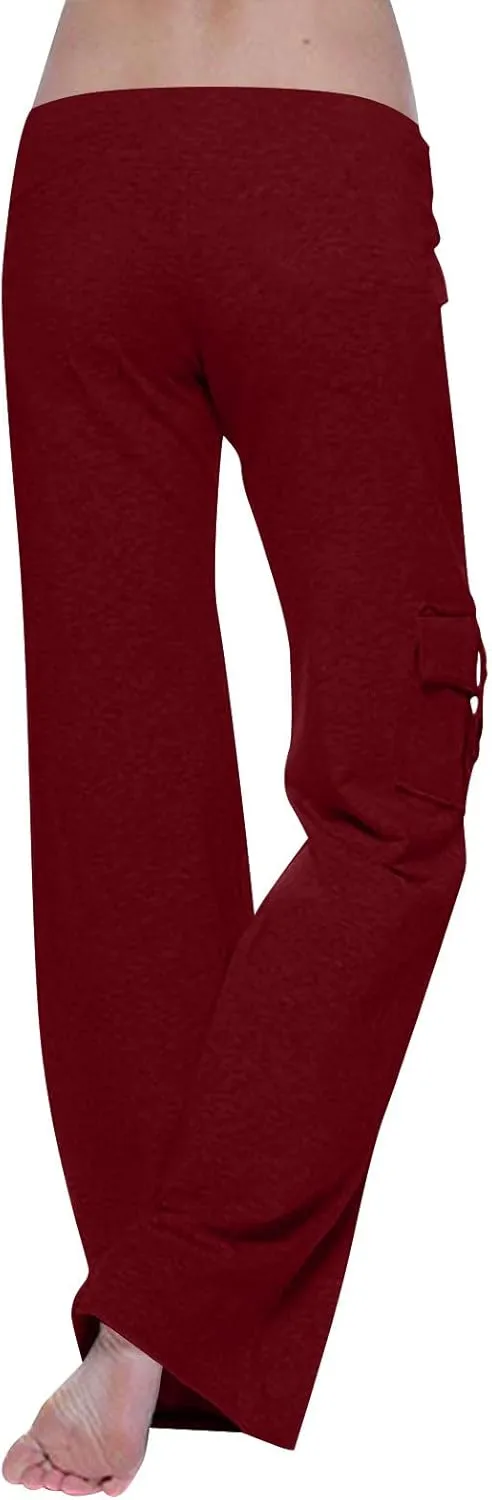 Womens Plus Size Cargo Yoga Pants Dressy Casual Loose Comfy Wide Leg Lounge Trousers High Waist Bootcut Yoga Leggings