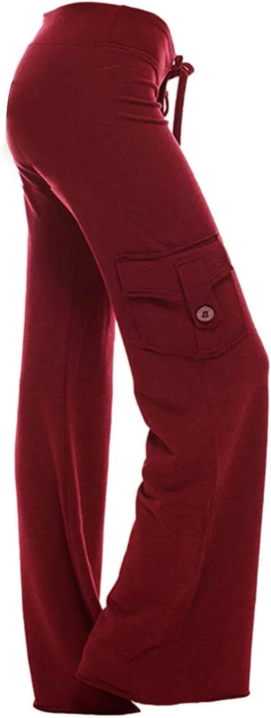 Womens Plus Size Cargo Yoga Pants Dressy Casual Loose Comfy Wide Leg Lounge Trousers High Waist Bootcut Yoga Leggings
