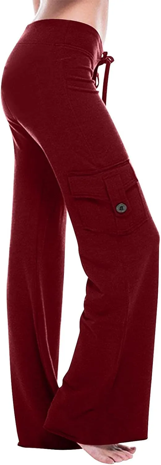 Womens Plus Size Cargo Yoga Pants Dressy Casual Loose Comfy Wide Leg Lounge Trousers High Waist Bootcut Yoga Leggings