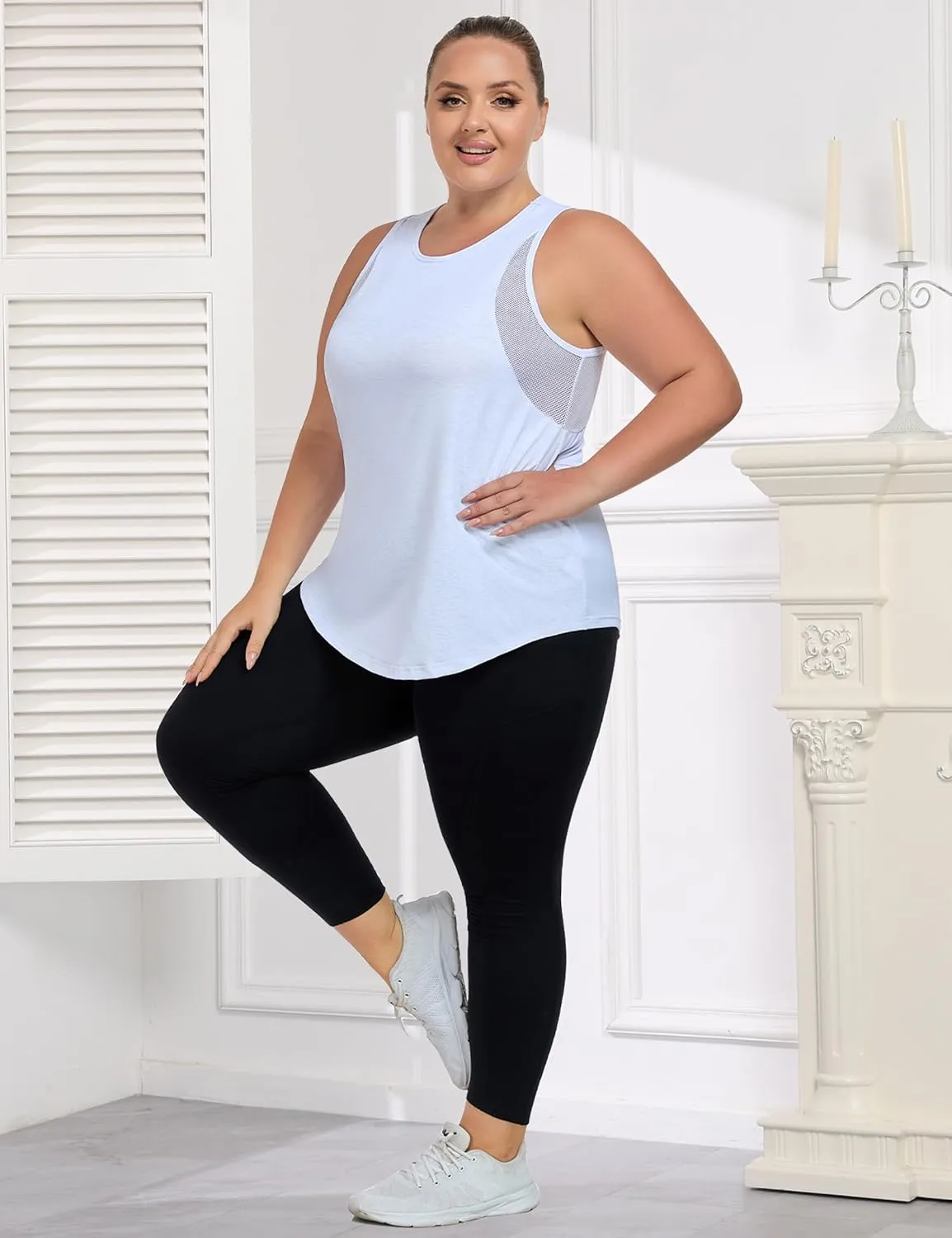 Women's Plus Size Workout Tank Tops with Mesh, XL-5XL Athletic Sleeveless Shirts Loose Fit, Flowy Yoga Tunic Top