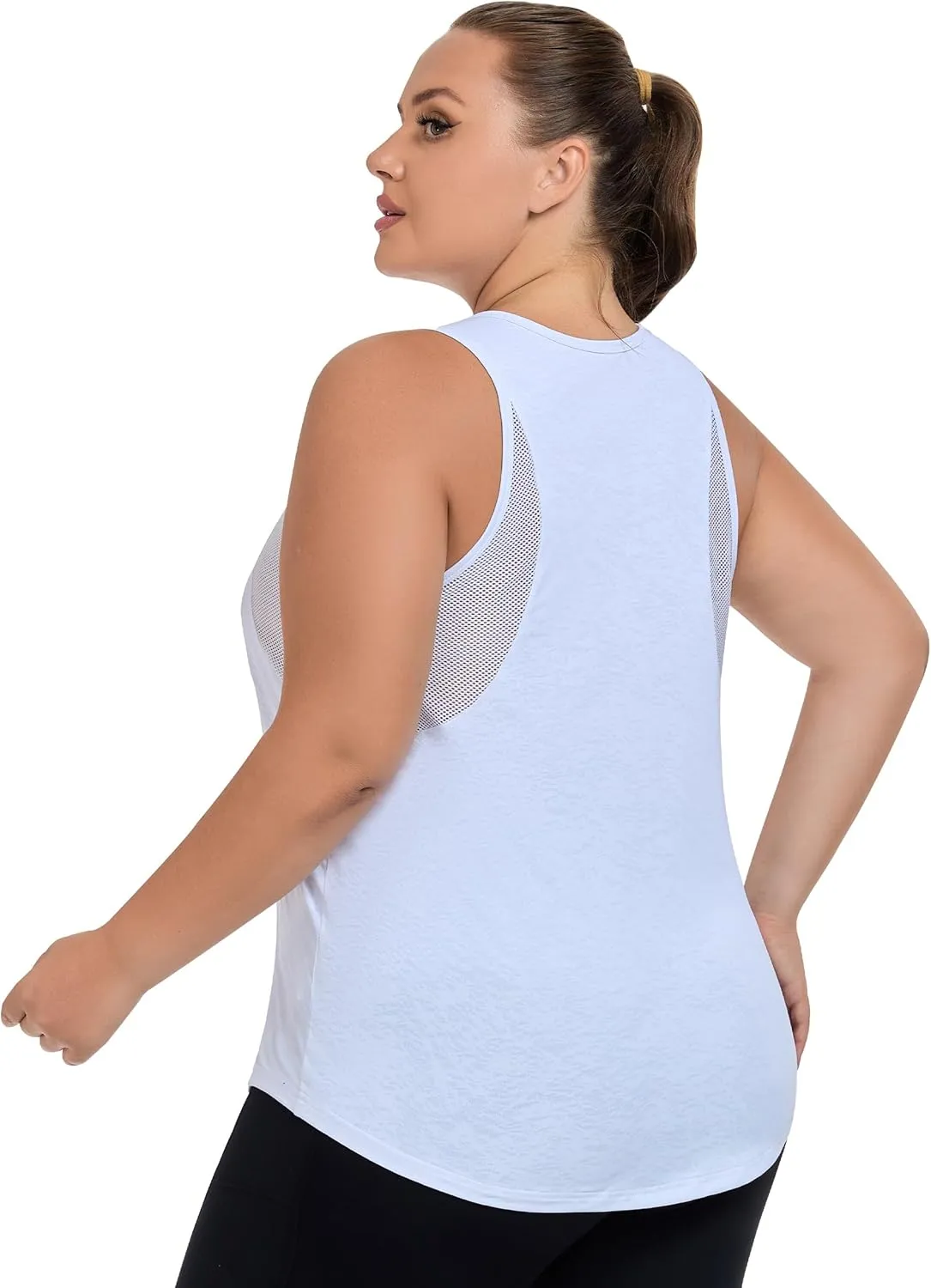 Women's Plus Size Workout Tank Tops with Mesh, XL-5XL Athletic Sleeveless Shirts Loose Fit, Flowy Yoga Tunic Top