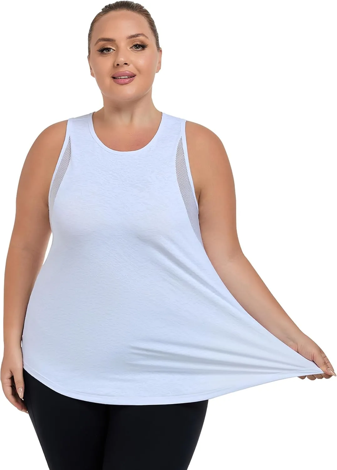 Women's Plus Size Workout Tank Tops with Mesh, XL-5XL Athletic Sleeveless Shirts Loose Fit, Flowy Yoga Tunic Top