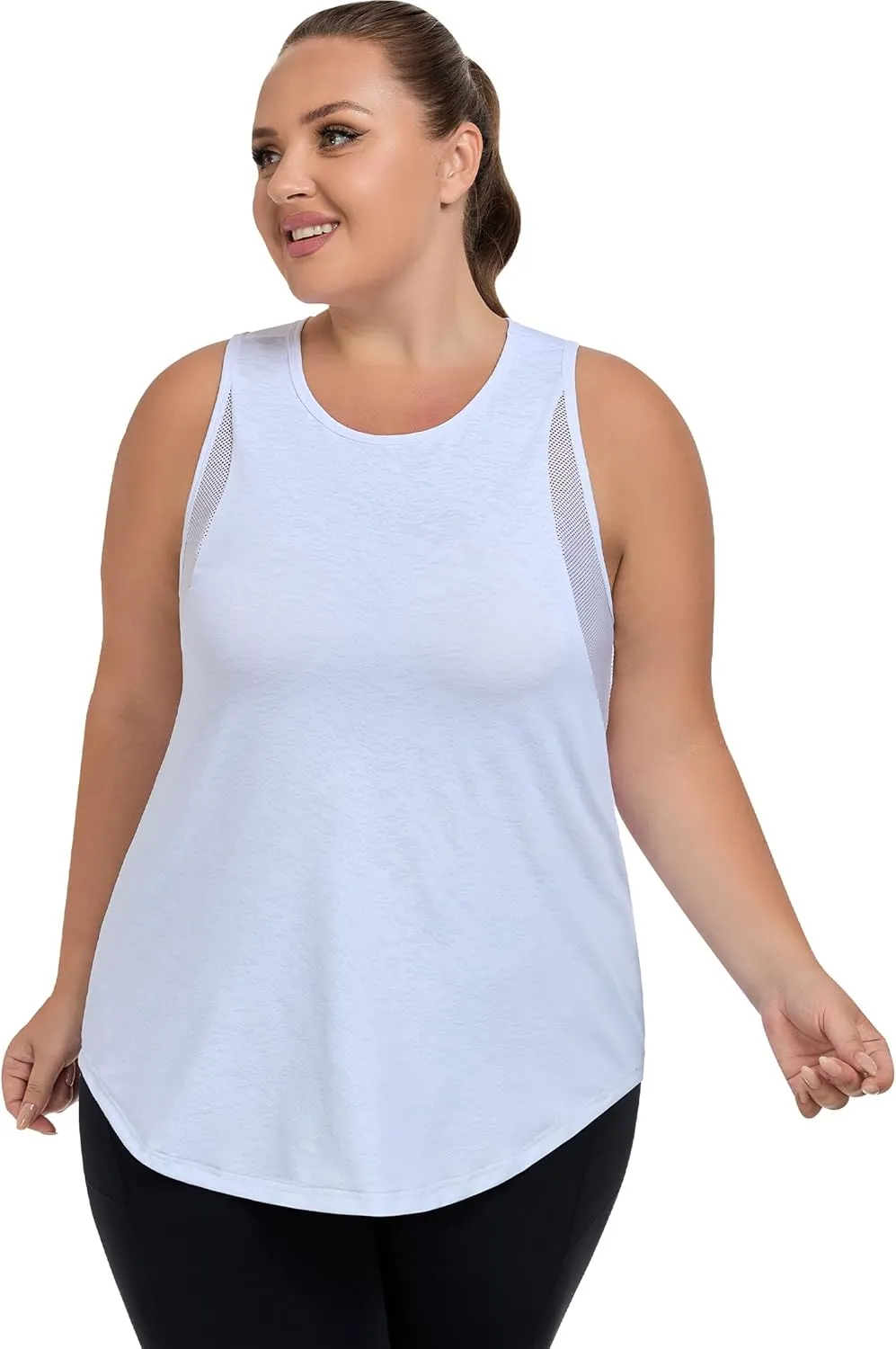 Women's Plus Size Workout Tank Tops with Mesh, XL-5XL Athletic Sleeveless Shirts Loose Fit, Flowy Yoga Tunic Top