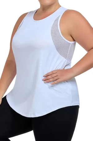 Women's Plus Size Workout Tank Tops with Mesh, XL-5XL Athletic Sleeveless Shirts Loose Fit, Flowy Yoga Tunic Top