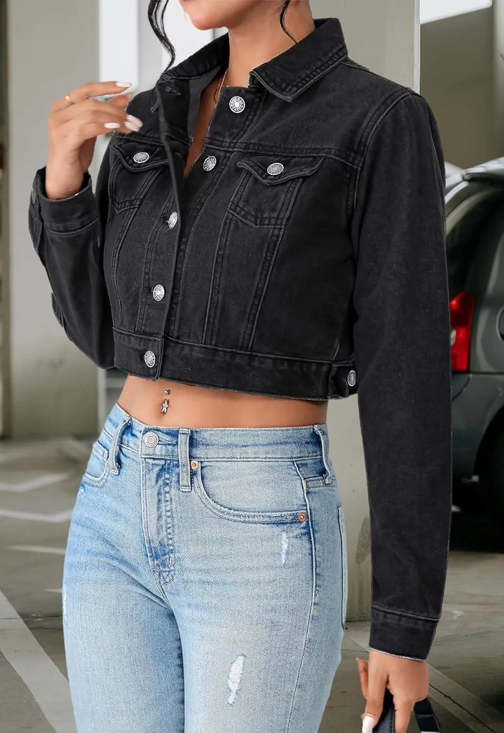 Womens Short Crop Cropped Jean Jacket - Denim for Women Trendy Crop Style, Ideal for Every Occasion