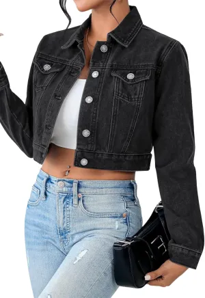 Womens Short Crop Cropped Jean Jacket - Denim for Women Trendy Crop Style, Ideal for Every Occasion