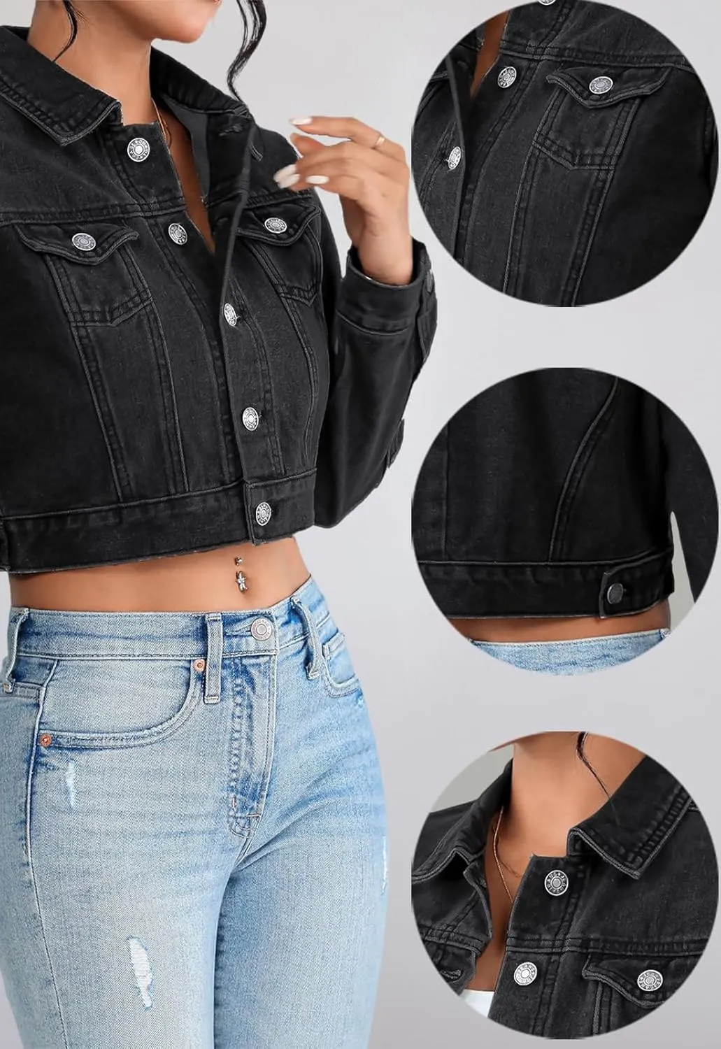 Womens Short Crop Cropped Jean Jacket - Denim for Women Trendy Crop Style, Ideal for Every Occasion