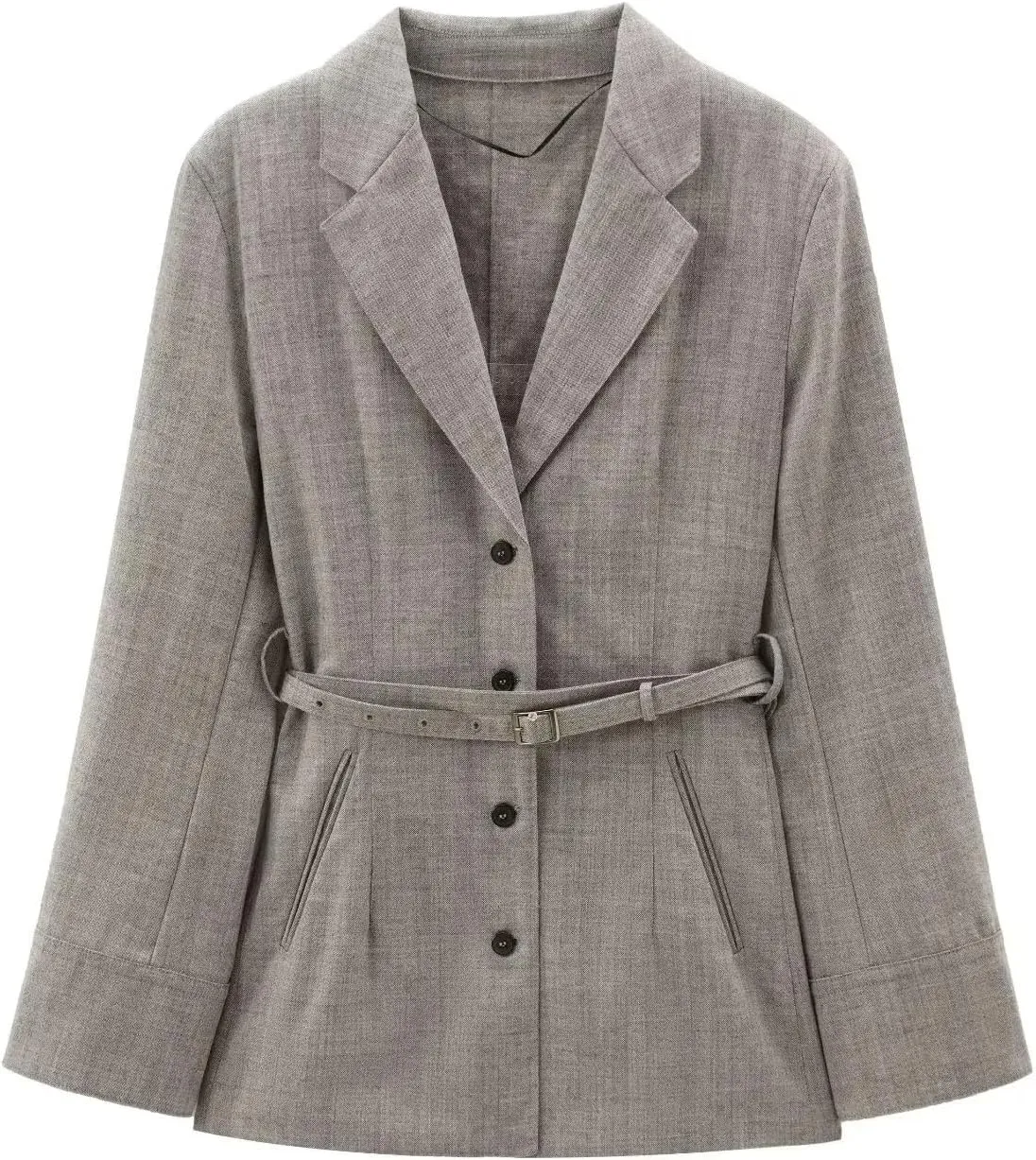 Women's Slim Blazer with Belt Notched Lapel Long Sleeve Office Business Jacket