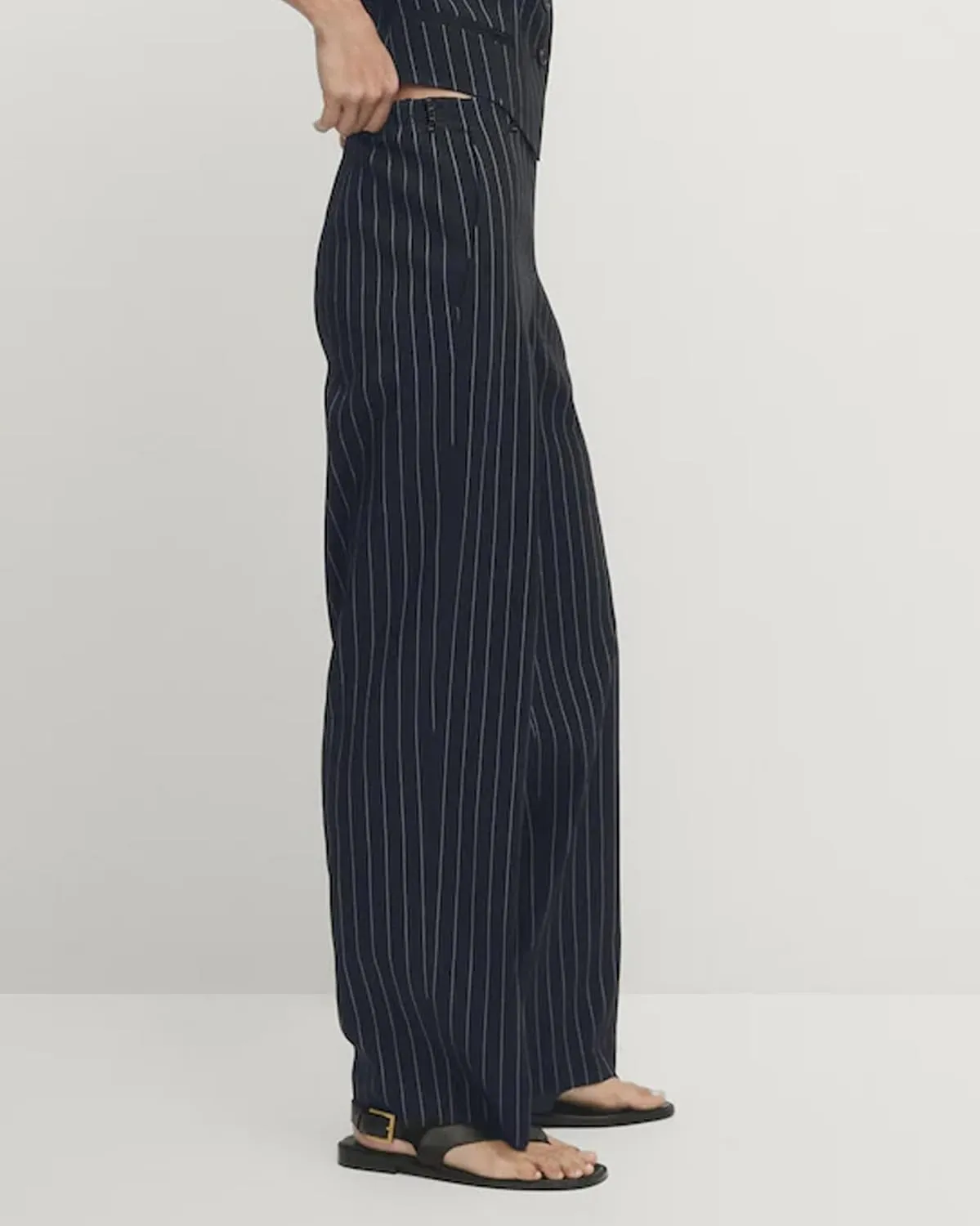 Women's Straight Leg Pinstripe Trousers High Waist Office Business Pants Casual Striped Dressy Pants with Pockets