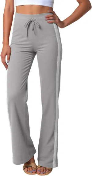 Women's Sweatpant Yoga Leggings Side Striped High Waist Stretch Slim Comfy Jogger Gym Sport Workout Pants Trousers