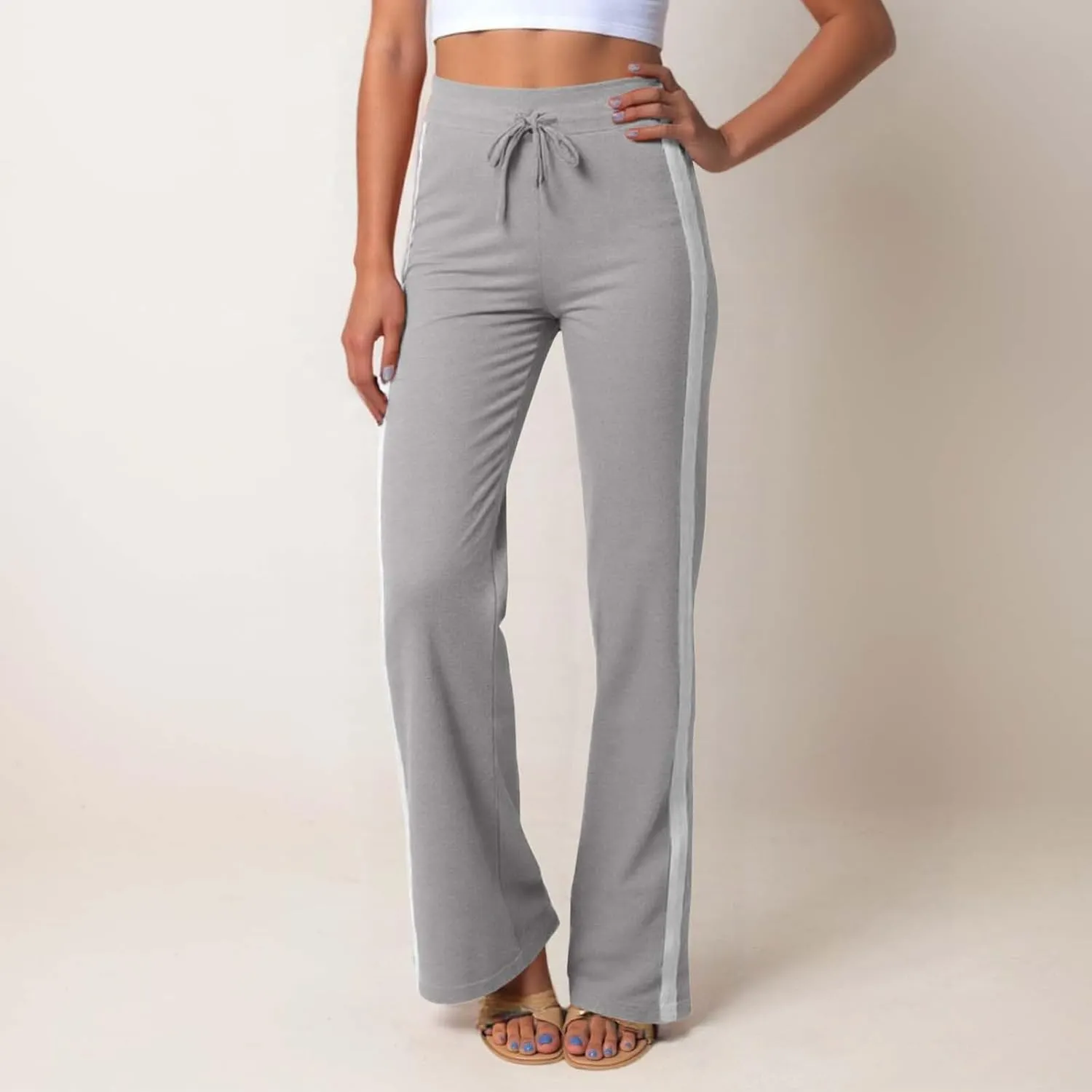 Women's Sweatpant Yoga Leggings Side Striped High Waist Stretch Slim Comfy Jogger Gym Sport Workout Pants Trousers