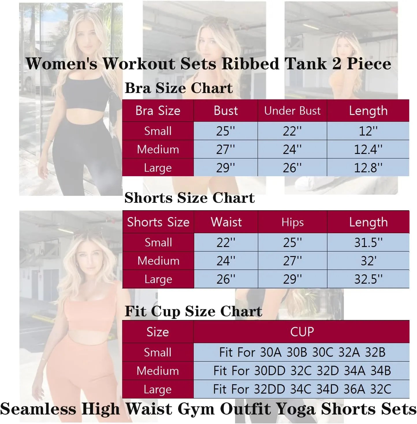 Women's Workout Outfits Ribbed Tank 2 Piece Seamless High Waist Gym Outfit Yoga Shorts Leggings Sets