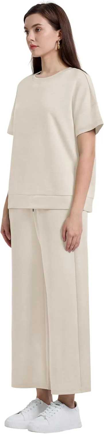 XIEERDUO Women's 2 Piece Outfits For Women Loose Pajamas Pullover Tops And Wide Leg Pants Lounge Sets Tracksuit Sweatsuit