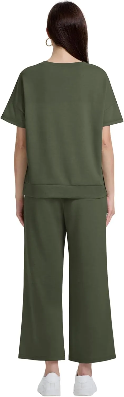 XIEERDUO Women's 2 Piece Outfits For Women Loose Pajamas Pullover Tops And Wide Leg Pants Lounge Sets Tracksuit Sweatsuit