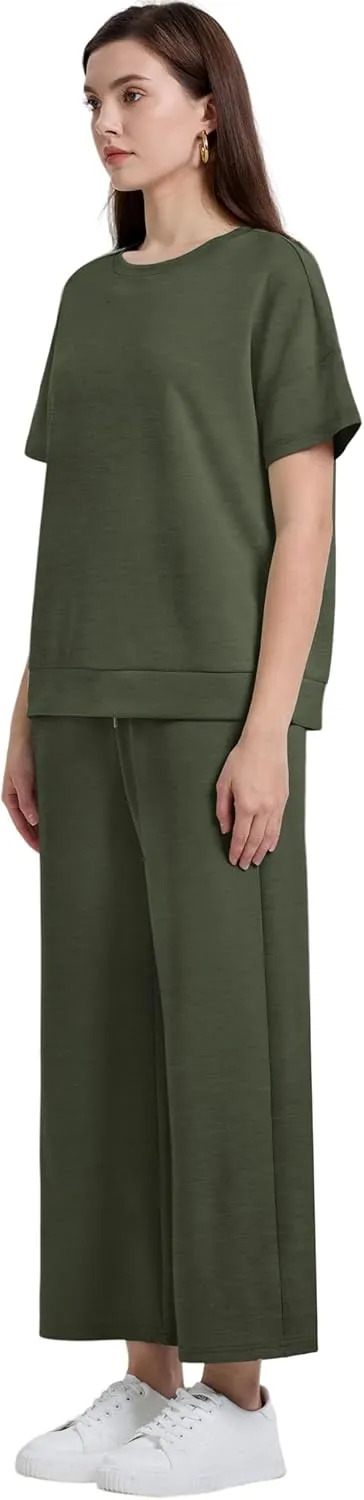 XIEERDUO Women's 2 Piece Outfits For Women Loose Pajamas Pullover Tops And Wide Leg Pants Lounge Sets Tracksuit Sweatsuit