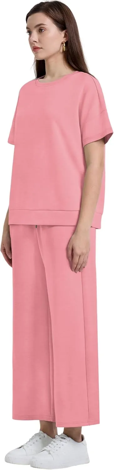XIEERDUO Women's 2 Piece Outfits For Women Loose Pajamas Pullover Tops And Wide Leg Pants Lounge Sets Tracksuit Sweatsuit