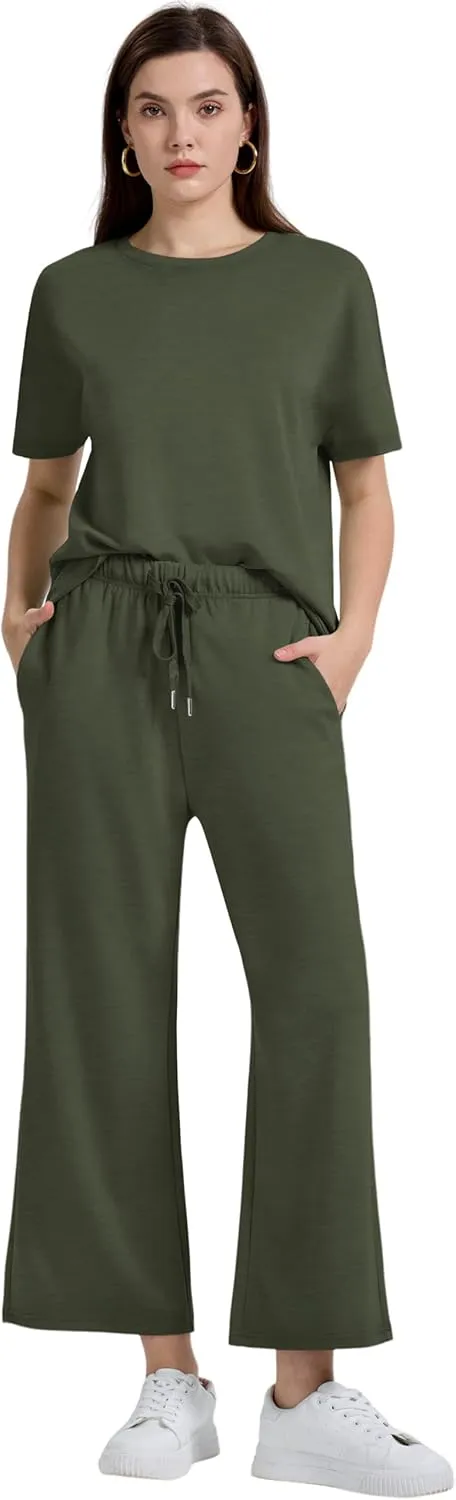 XIEERDUO Women's 2 Piece Outfits For Women Loose Pajamas Pullover Tops And Wide Leg Pants Lounge Sets Tracksuit Sweatsuit