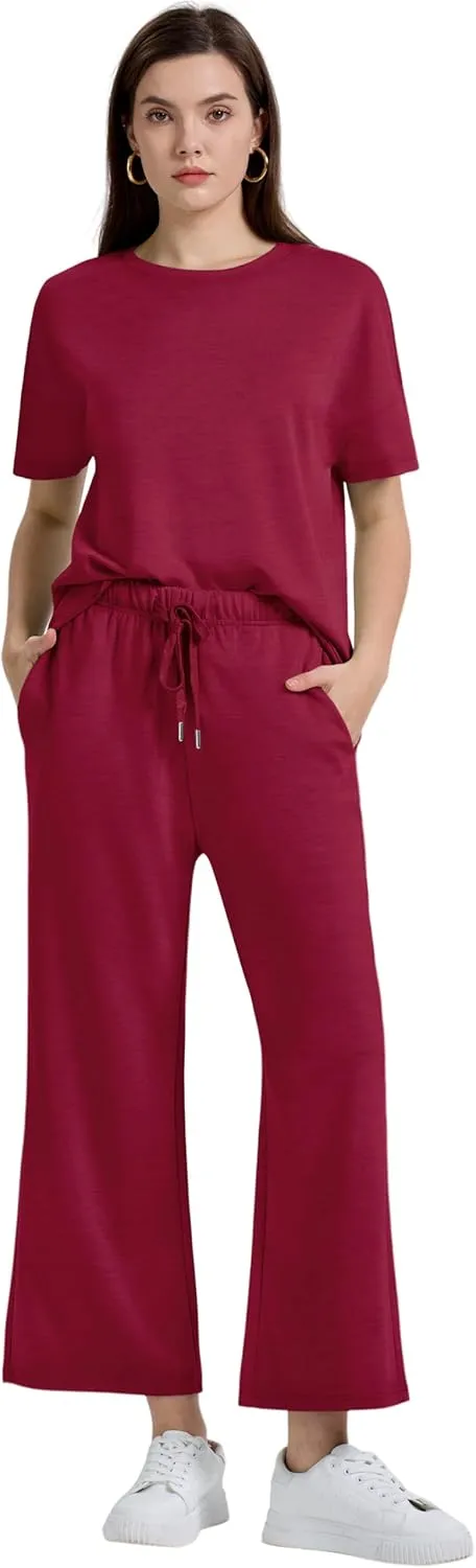 XIEERDUO Women's 2 Piece Outfits For Women Loose Pajamas Pullover Tops And Wide Leg Pants Lounge Sets Tracksuit Sweatsuit