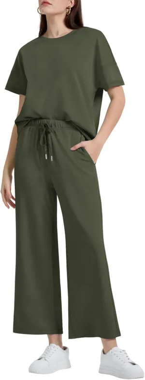 XIEERDUO Women's 2 Piece Outfits For Women Loose Pajamas Pullover Tops And Wide Leg Pants Lounge Sets Tracksuit Sweatsuit