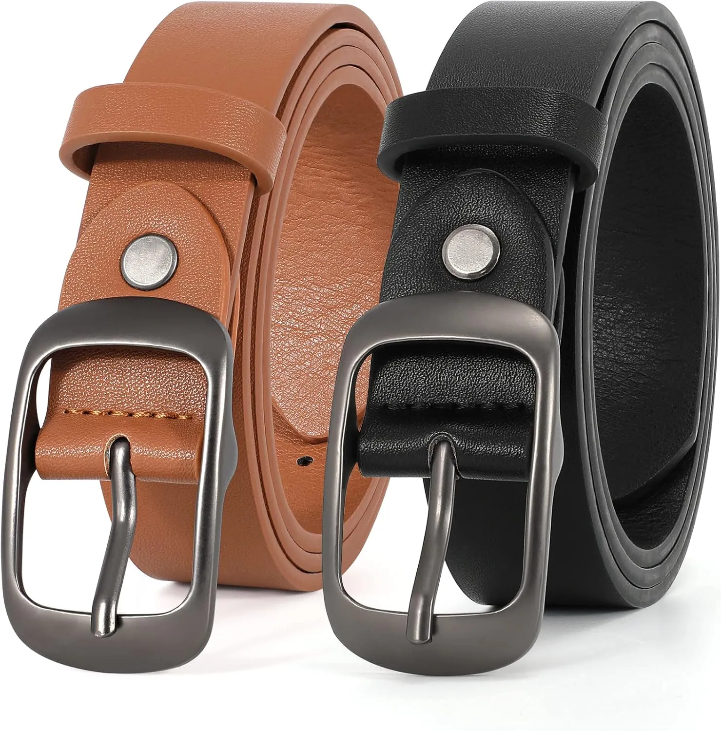 XZQTIVE 2 Pack Women Plus Size Leather Belts Fashion Cowhide Waist Belt with Solid Pin Buckle for Jeans Pants Dress