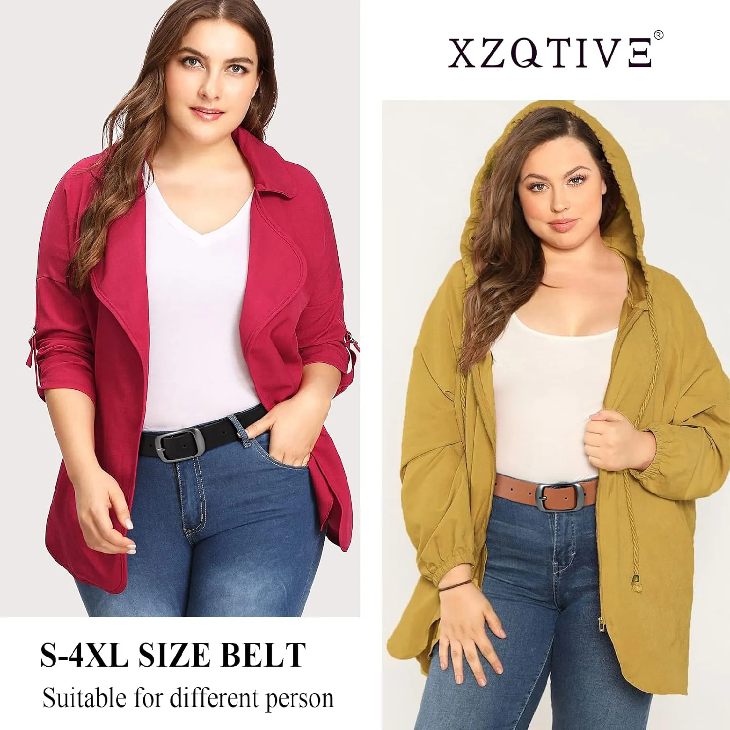 XZQTIVE 2 Pack Women Plus Size Leather Belts Fashion Cowhide Waist Belt with Solid Pin Buckle for Jeans Pants Dress