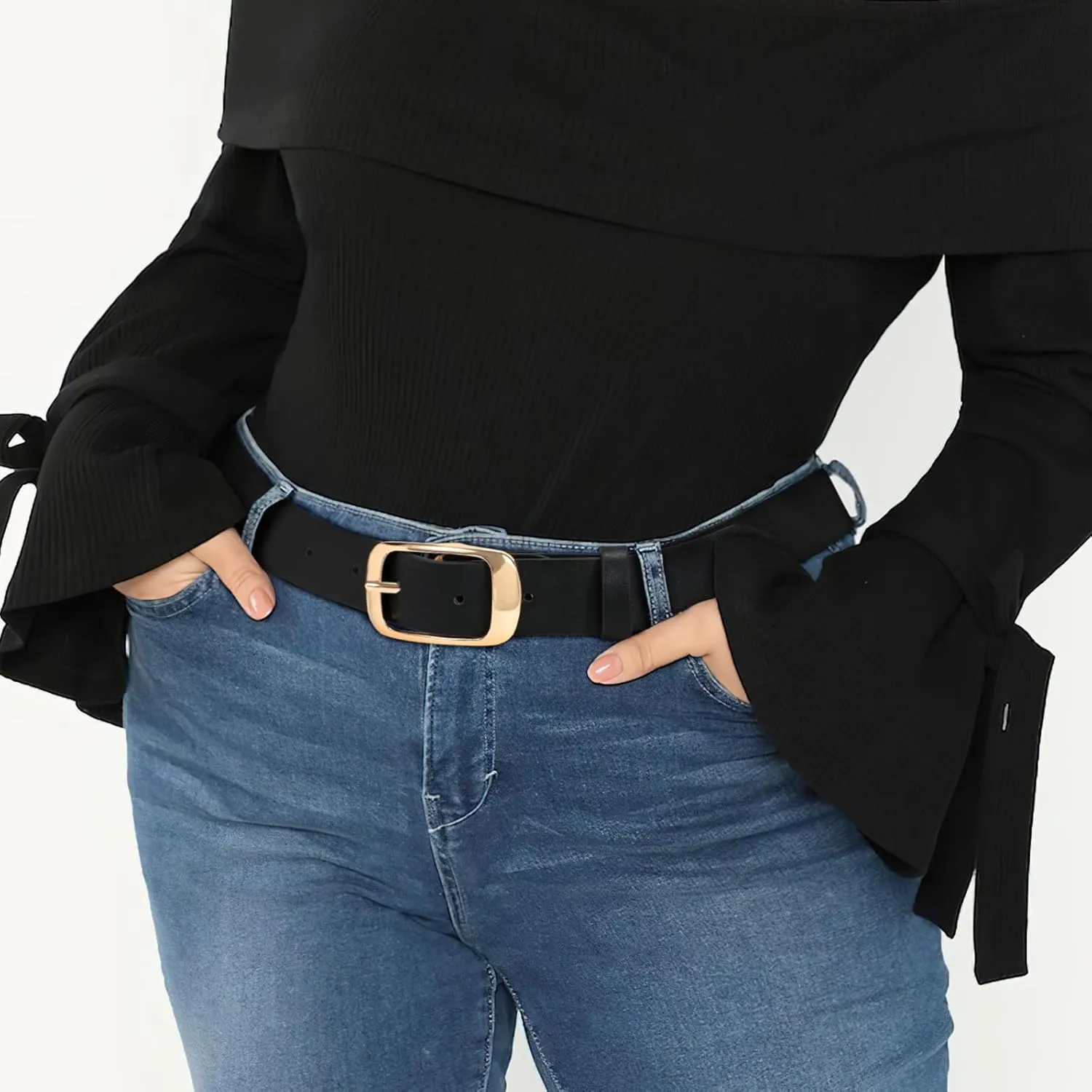 XZQTIVE 2 Pack Women Plus Size Leather Belts Fashion Cowhide Waist Belt with Solid Pin Buckle for Jeans Pants Dress