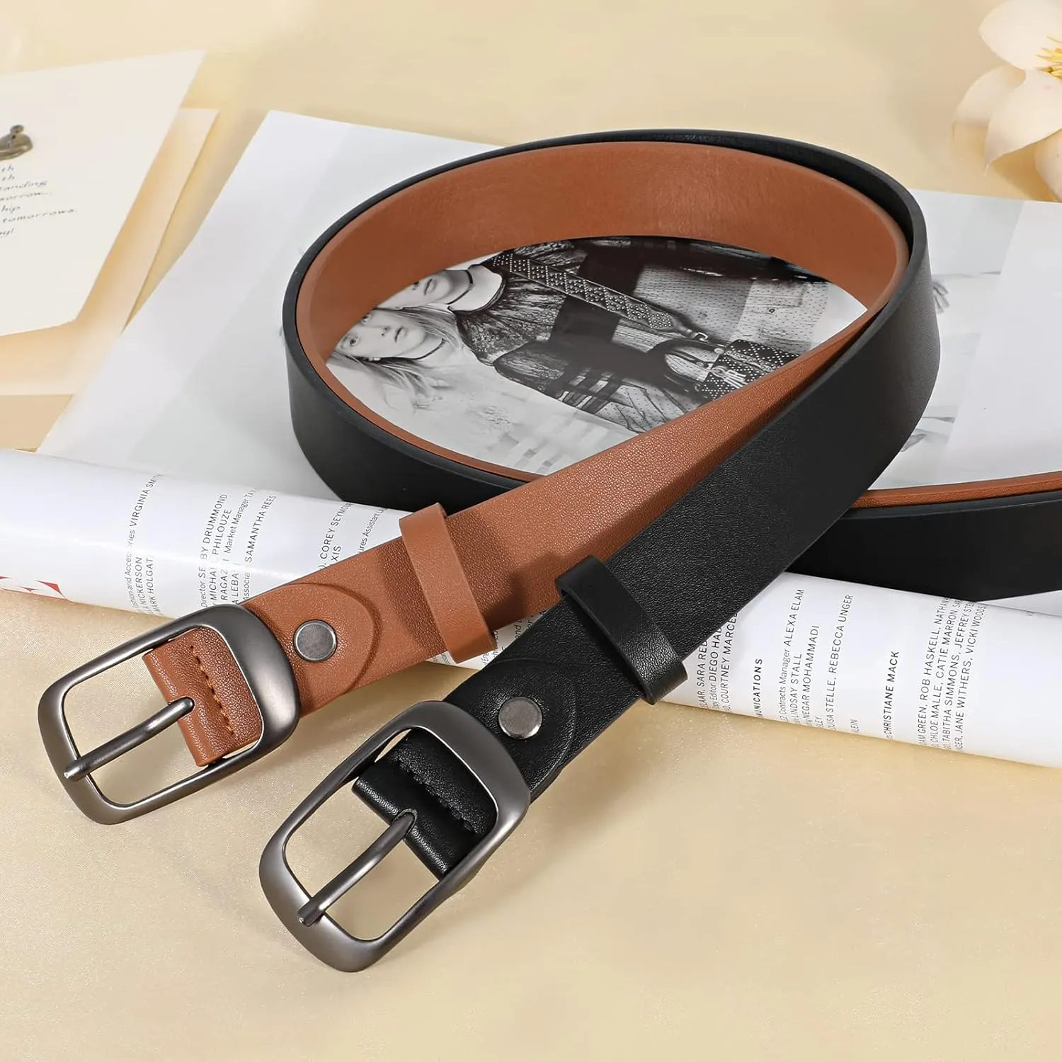 XZQTIVE 2 Pack Women Plus Size Leather Belts Fashion Cowhide Waist Belt with Solid Pin Buckle for Jeans Pants Dress