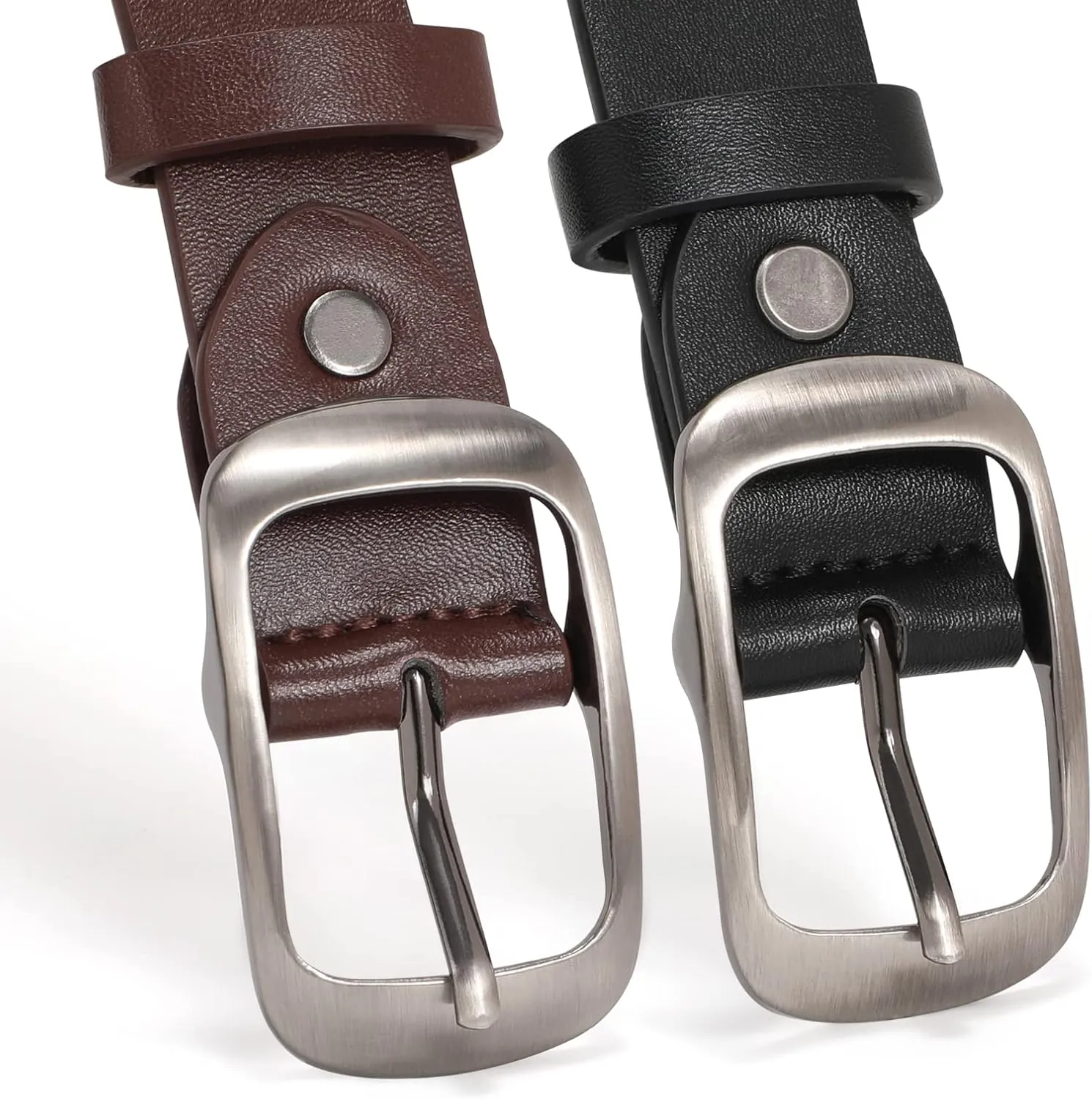XZQTIVE 2 Pack Women Plus Size Leather Belts Fashion Cowhide Waist Belt with Solid Pin Buckle for Jeans Pants Dress