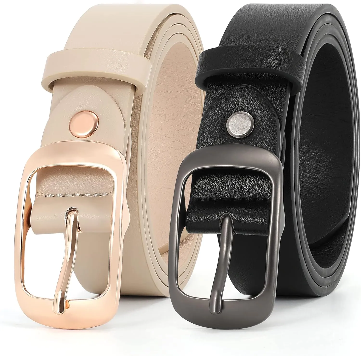 XZQTIVE 2 Pack Women Plus Size Leather Belts Fashion Cowhide Waist Belt with Solid Pin Buckle for Jeans Pants Dress