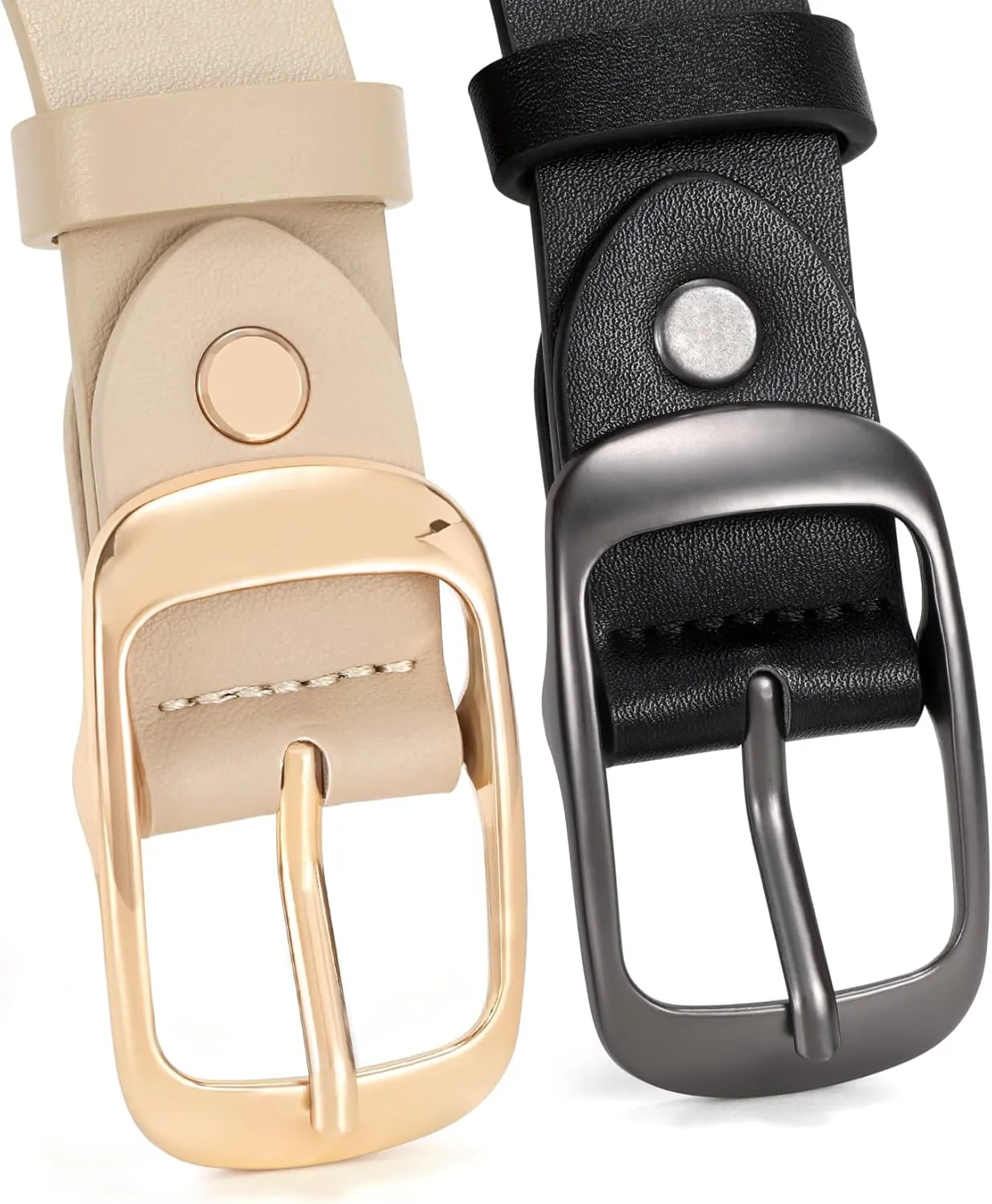 XZQTIVE 2 Pack Women Plus Size Leather Belts Fashion Cowhide Waist Belt with Solid Pin Buckle for Jeans Pants Dress