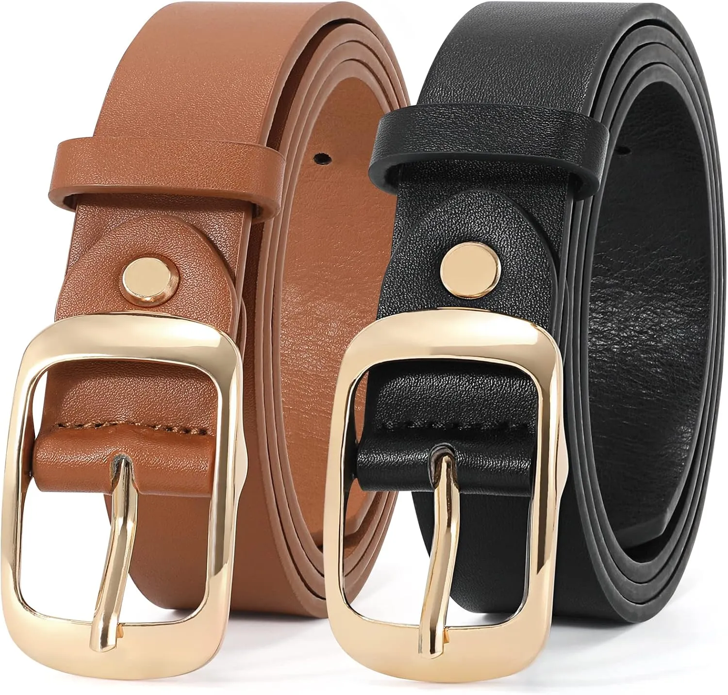 XZQTIVE 2 Pack Women Plus Size Leather Belts Fashion Cowhide Waist Belt with Solid Pin Buckle for Jeans Pants Dress