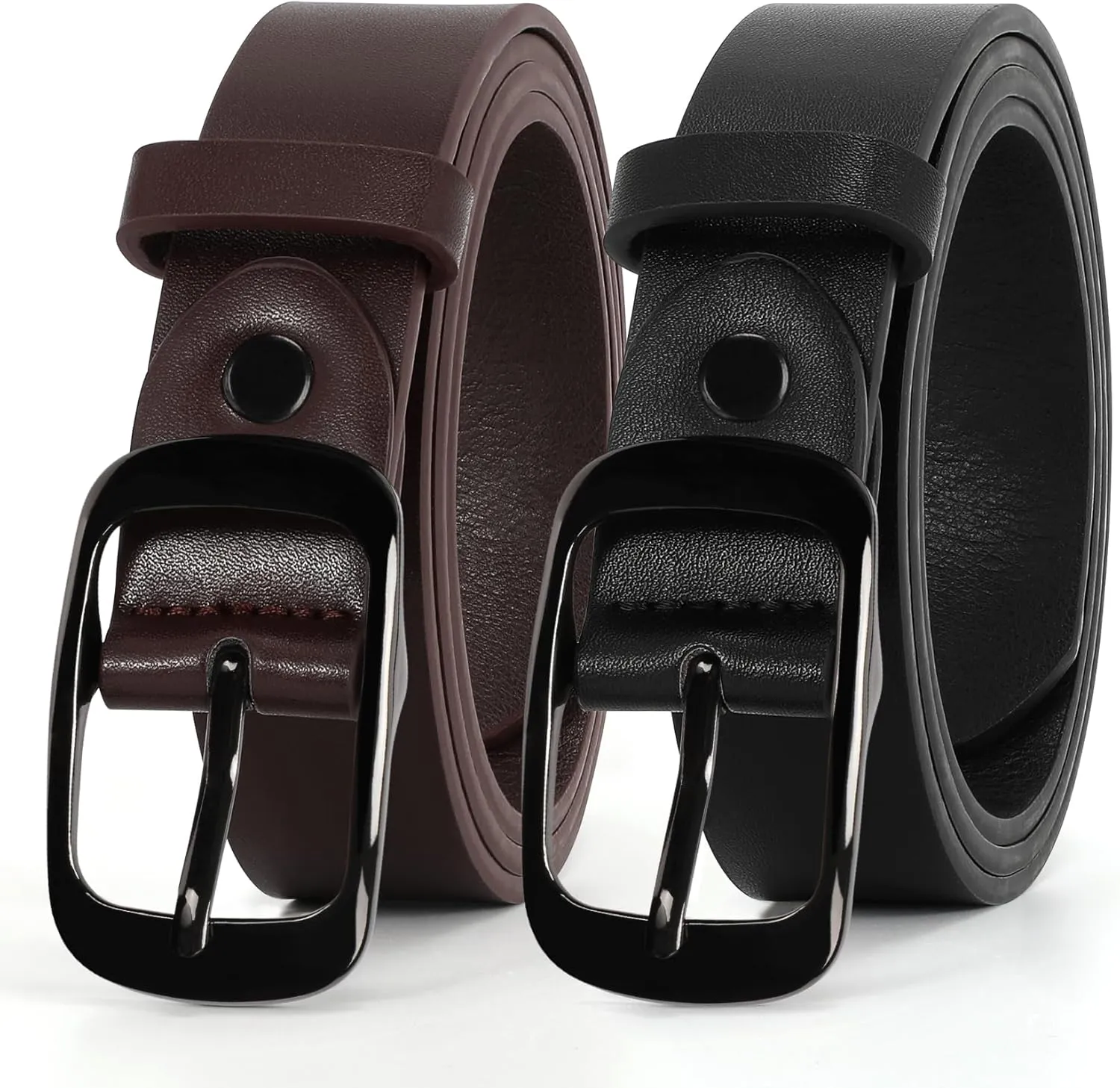 XZQTIVE 2 Pack Women Plus Size Leather Belts Fashion Cowhide Waist Belt with Solid Pin Buckle for Jeans Pants Dress
