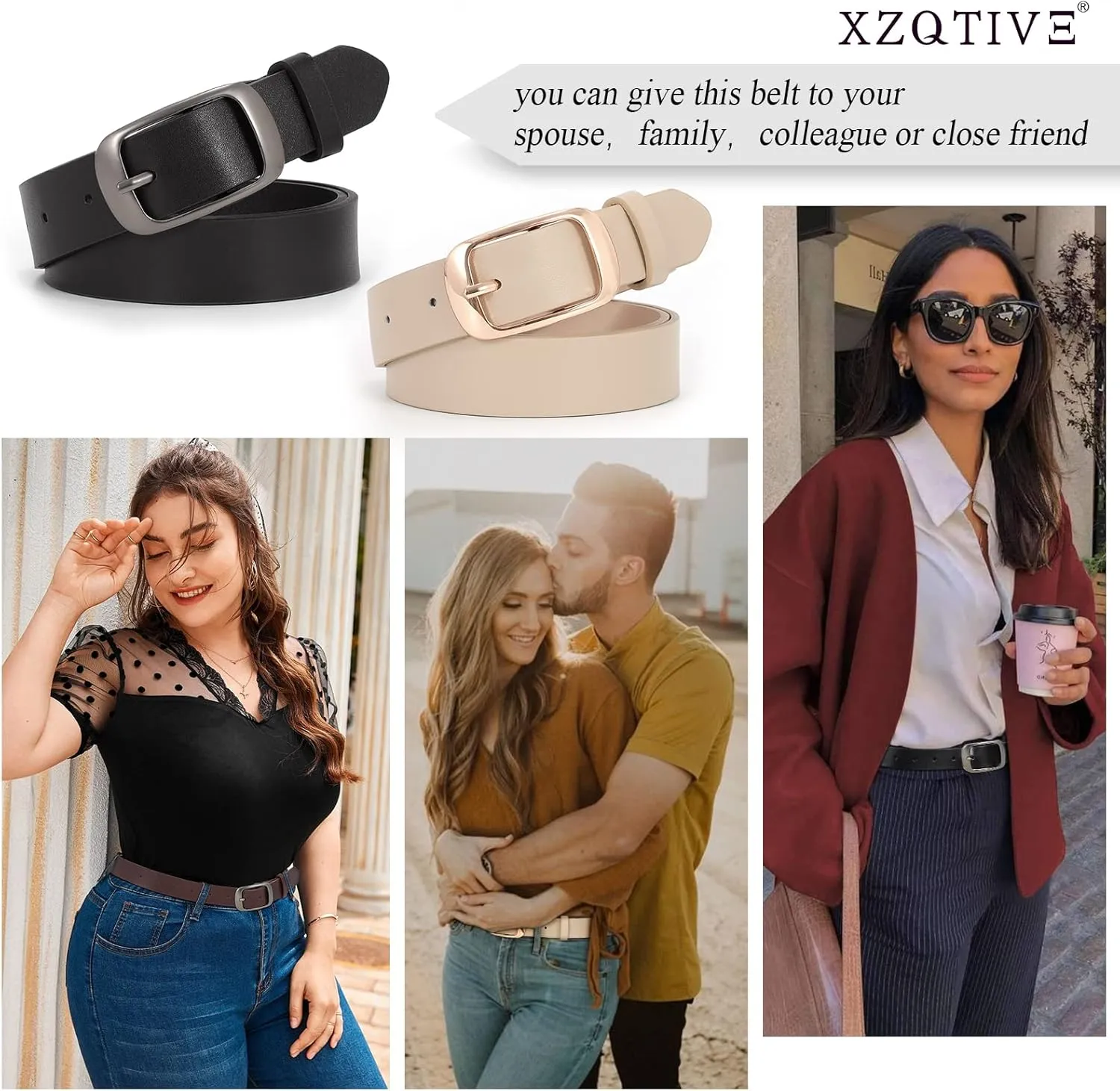 XZQTIVE 2 Pack Women Plus Size Leather Belts Fashion Cowhide Waist Belt with Solid Pin Buckle for Jeans Pants Dress