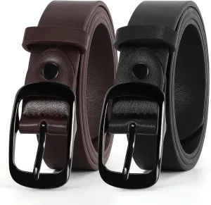 XZQTIVE 2 Pack Women Plus Size Leather Belts Fashion Cowhide Waist Belt with Solid Pin Buckle for Jeans Pants Dress