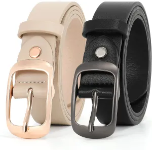 XZQTIVE 2 Pack Women Plus Size Leather Belts Fashion Cowhide Waist Belt with Solid Pin Buckle for Jeans Pants Dress