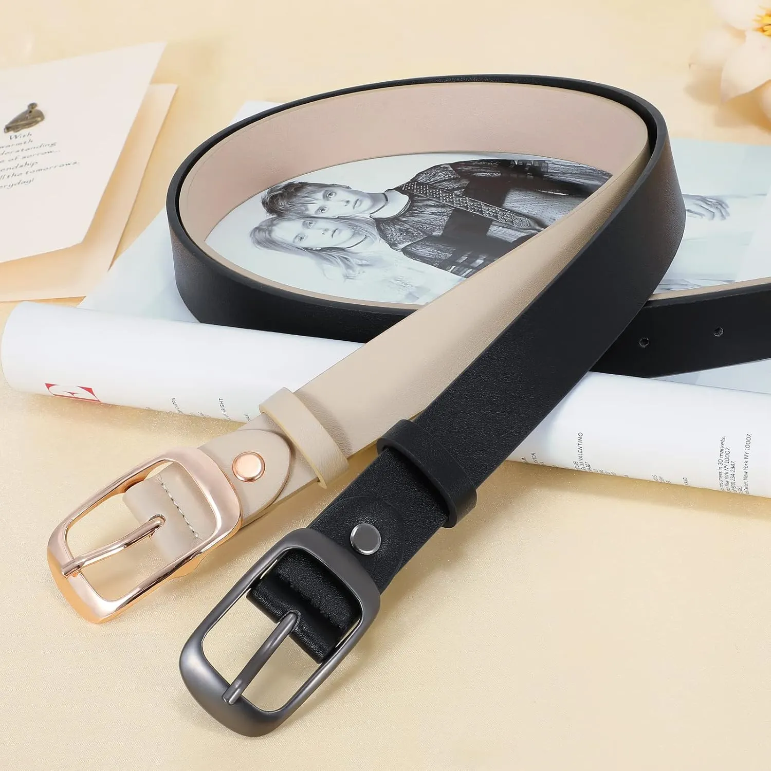 XZQTIVE 2 Pack Women Plus Size Leather Belts Fashion Cowhide Waist Belt with Solid Pin Buckle for Jeans Pants Dress