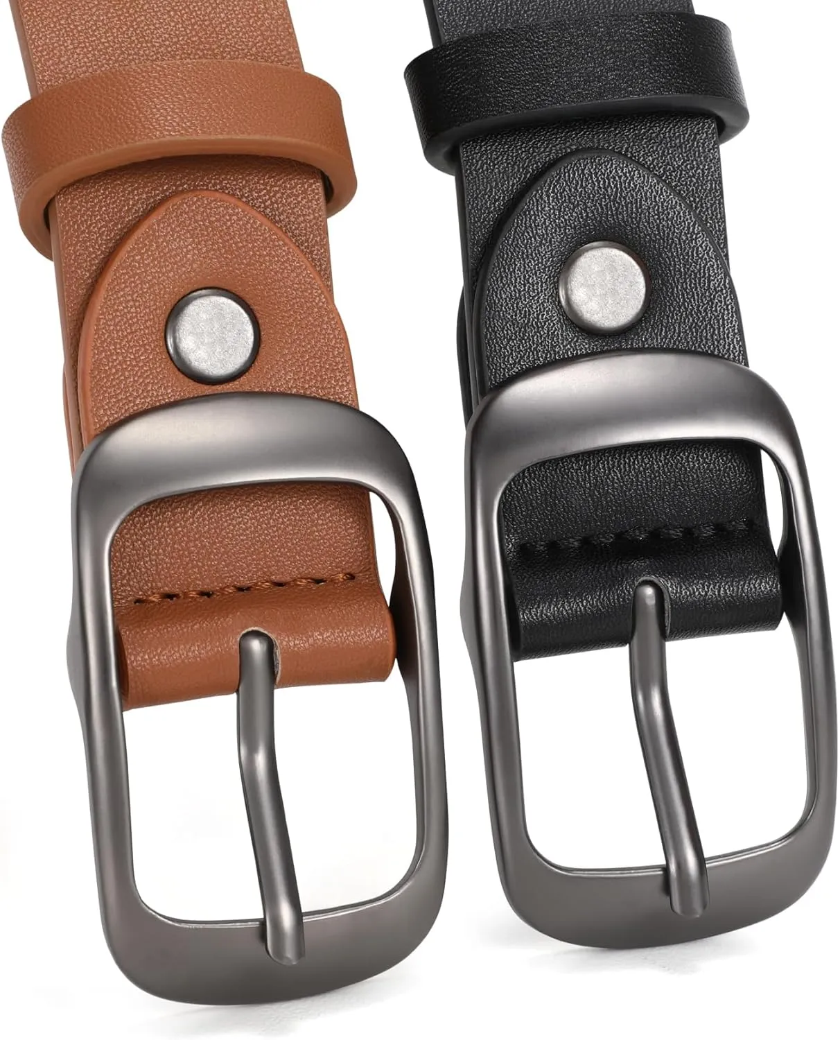 XZQTIVE 2 Pack Women Plus Size Leather Belts Fashion Cowhide Waist Belt with Solid Pin Buckle for Jeans Pants Dress