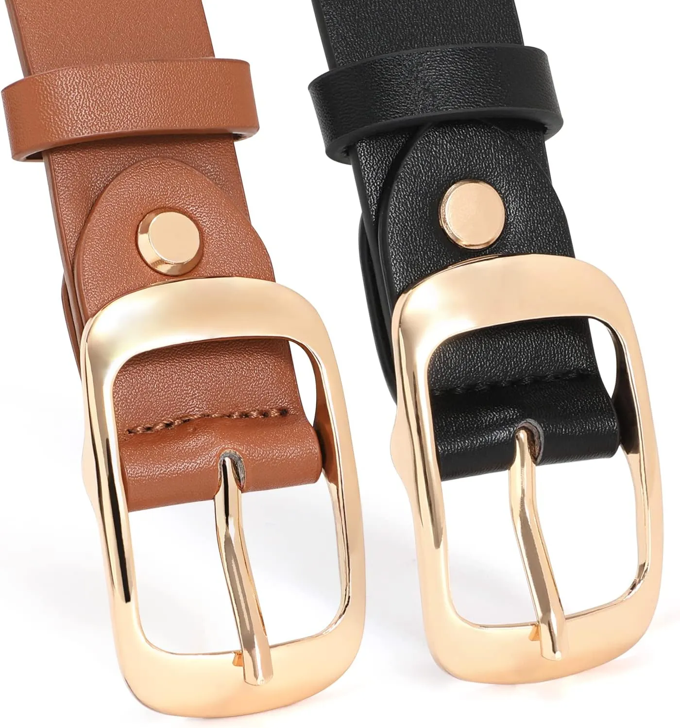 XZQTIVE 2 Pack Women Plus Size Leather Belts Fashion Cowhide Waist Belt with Solid Pin Buckle for Jeans Pants Dress