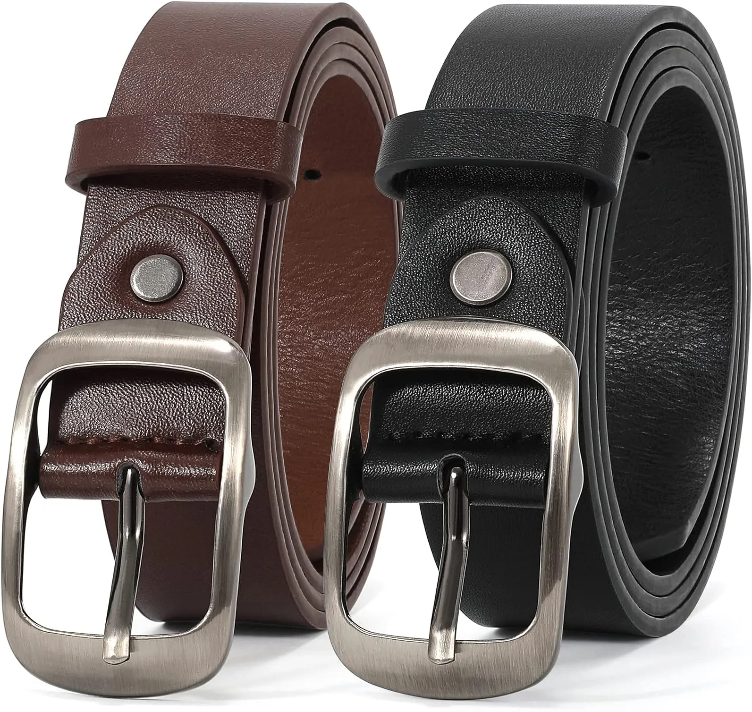 XZQTIVE 2 Pack Women Plus Size Leather Belts Fashion Cowhide Waist Belt with Solid Pin Buckle for Jeans Pants Dress