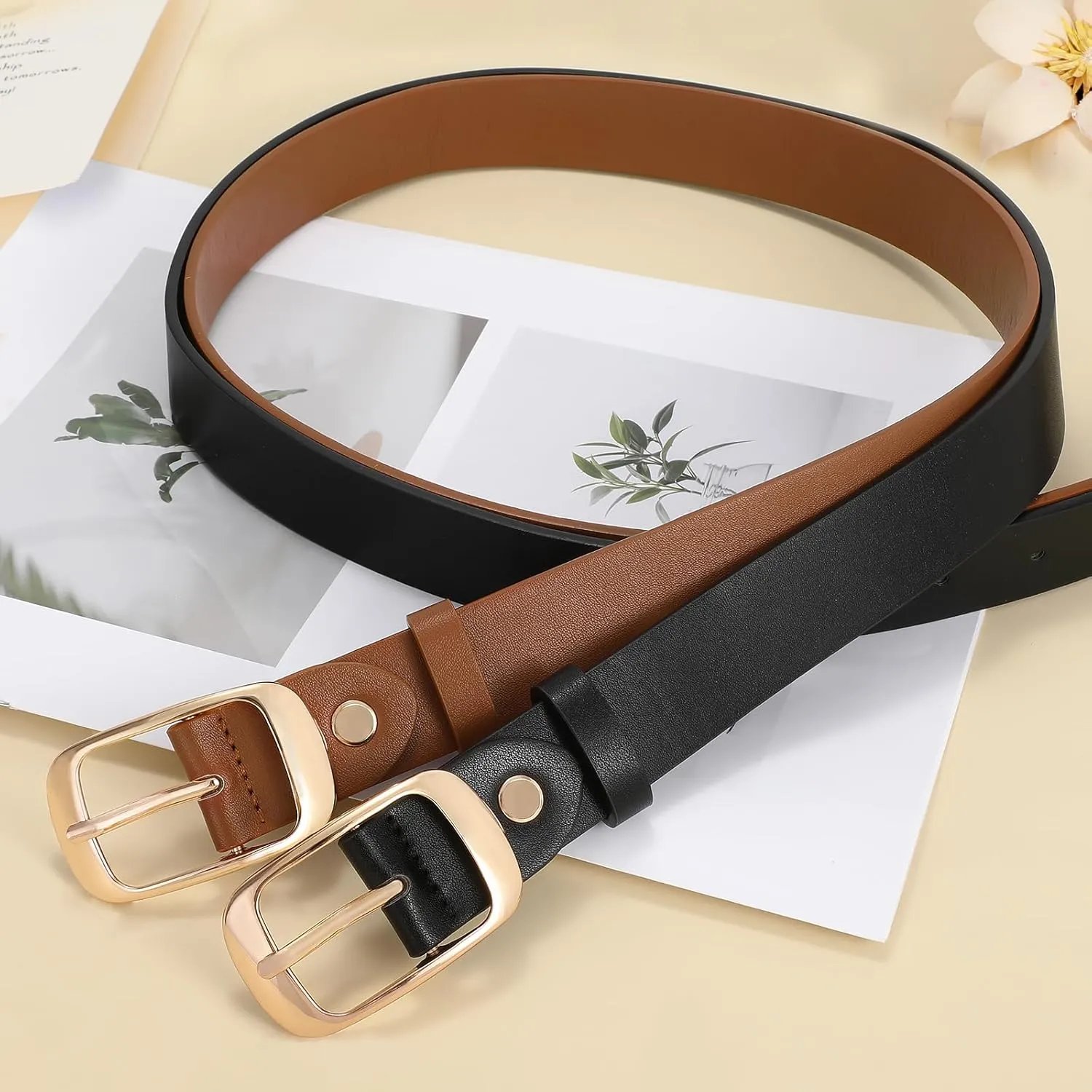 XZQTIVE 2 Pack Women Plus Size Leather Belts Fashion Cowhide Waist Belt with Solid Pin Buckle for Jeans Pants Dress