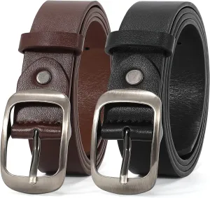 XZQTIVE 2 Pack Women Plus Size Leather Belts Fashion Cowhide Waist Belt with Solid Pin Buckle for Jeans Pants Dress