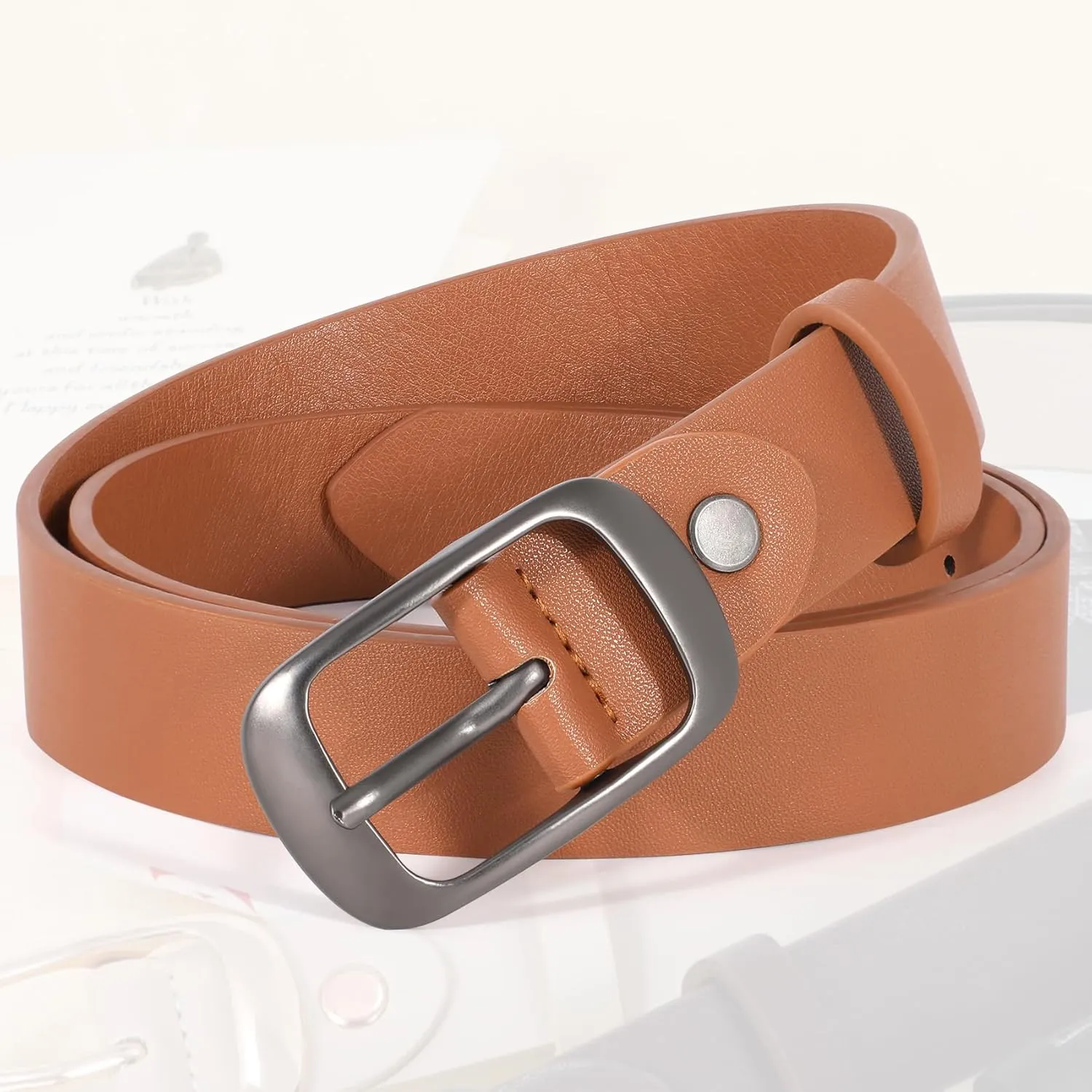 XZQTIVE 2 Pack Women Plus Size Leather Belts Fashion Cowhide Waist Belt with Solid Pin Buckle for Jeans Pants Dress
