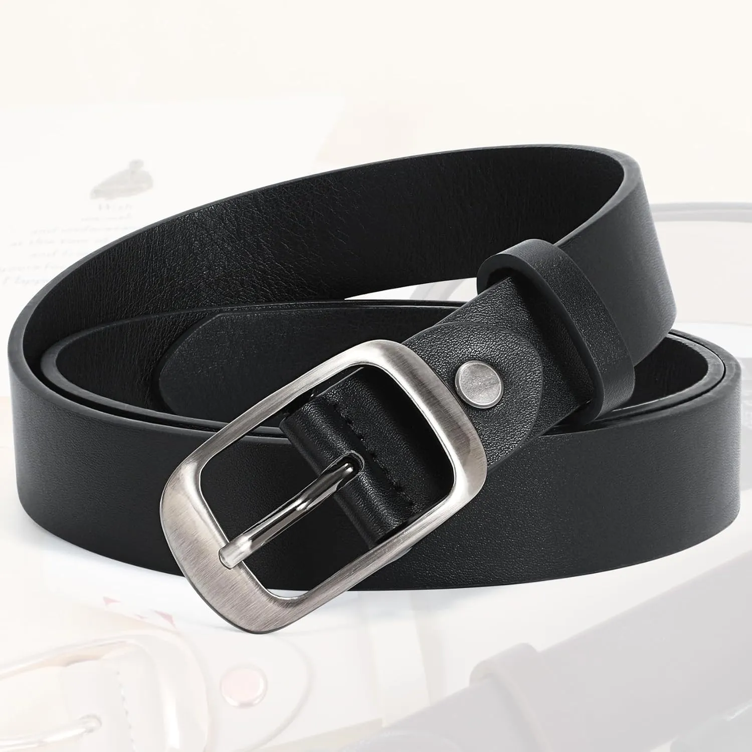 XZQTIVE 2 Pack Women Plus Size Leather Belts Fashion Cowhide Waist Belt with Solid Pin Buckle for Jeans Pants Dress