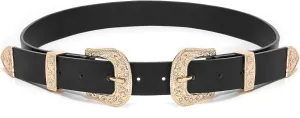 XZQTIVE Women Leather Belt Ladies Vintage Western Belt Retro Cowgirl Leather Belt Black Waist Belt for Pants Jeans Dresses