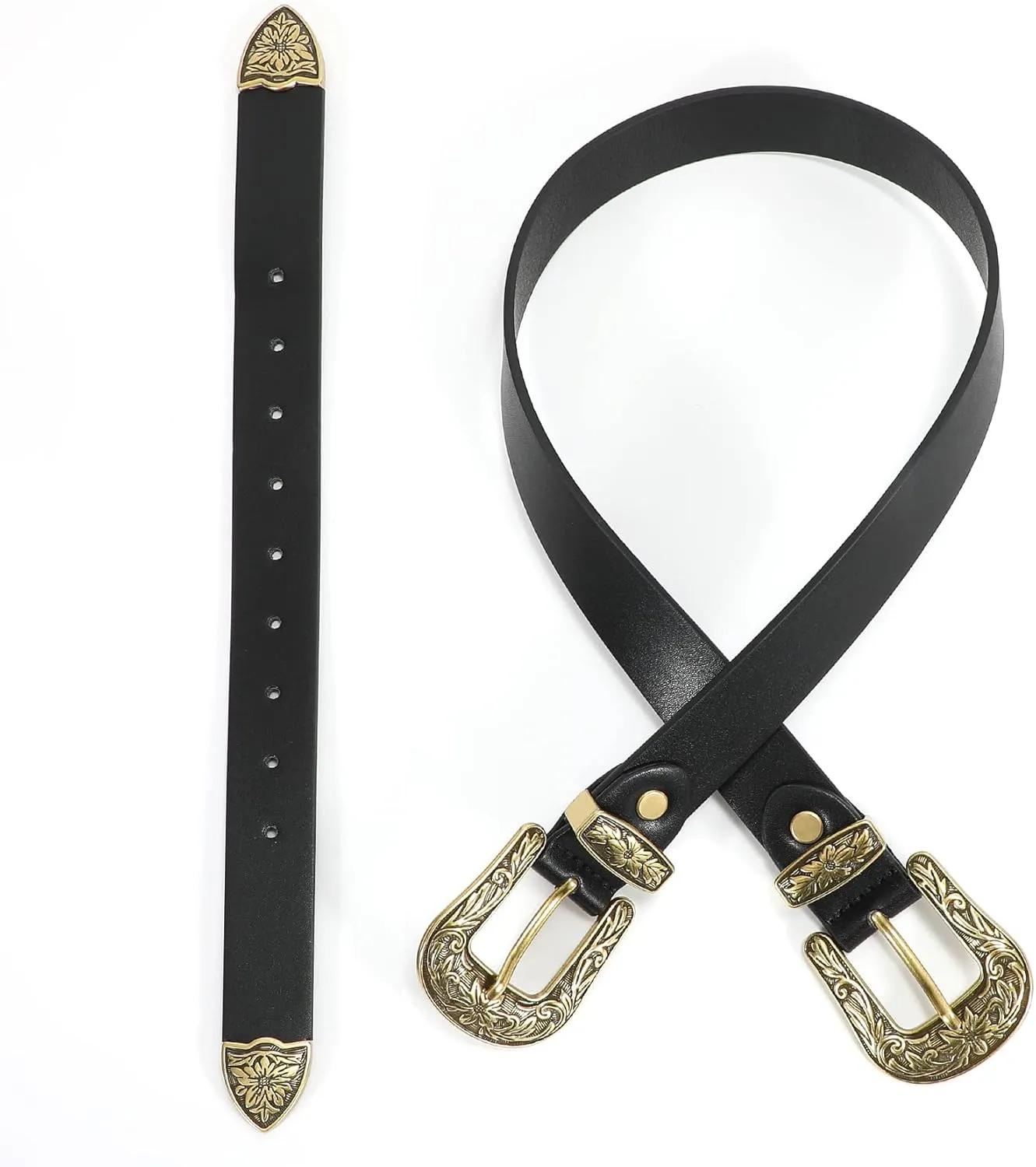 XZQTIVE Women Leather Belt Ladies Vintage Western Belt Retro Cowgirl Leather Belt Black Waist Belt for Pants Jeans Dresses