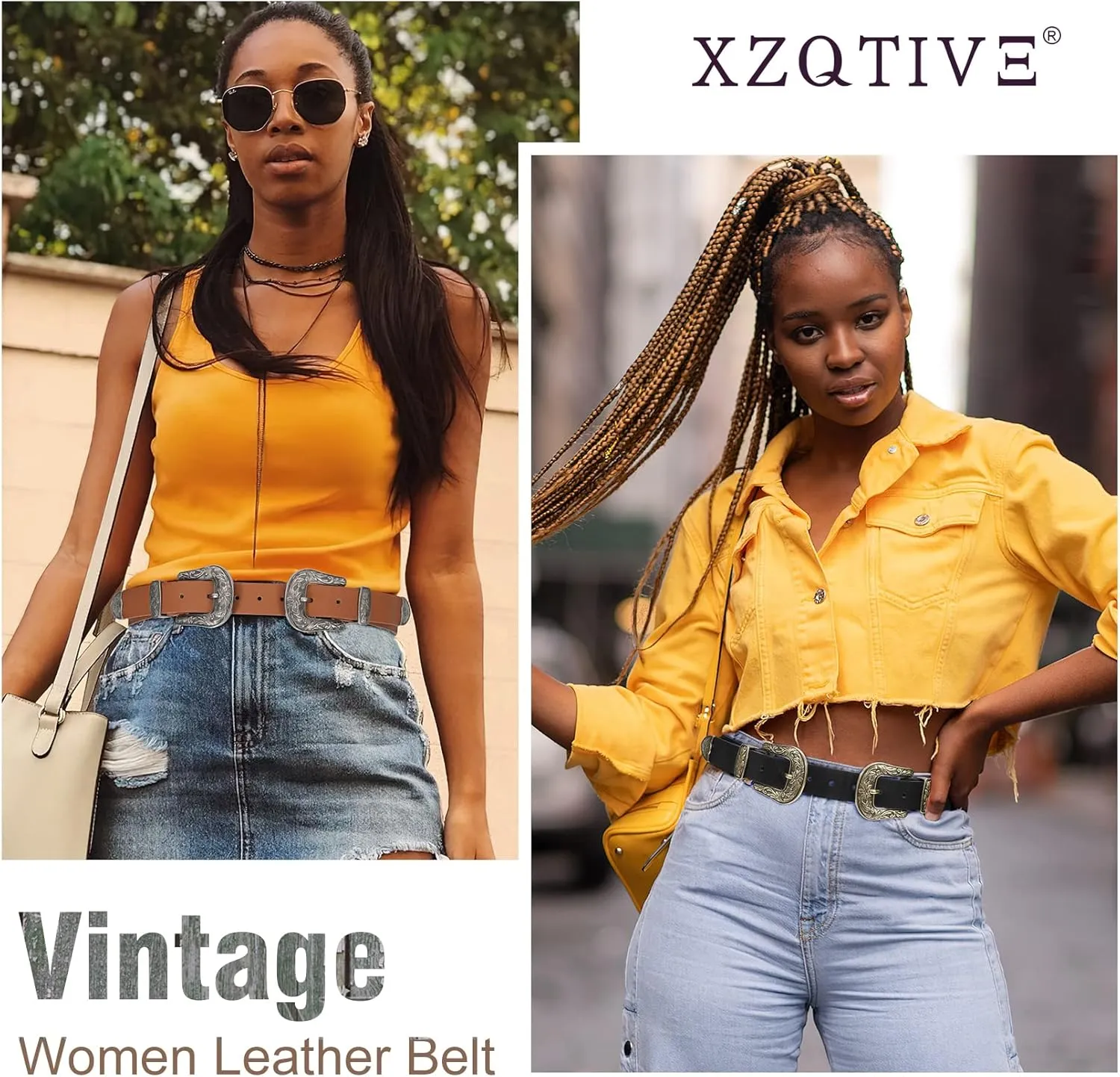 XZQTIVE Women Leather Belt Ladies Vintage Western Belt Retro Cowgirl Leather Belt Black Waist Belt for Pants Jeans Dresses