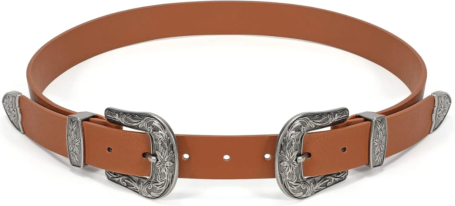 XZQTIVE Women Leather Belt Ladies Vintage Western Belt Retro Cowgirl Leather Belt Black Waist Belt for Pants Jeans Dresses