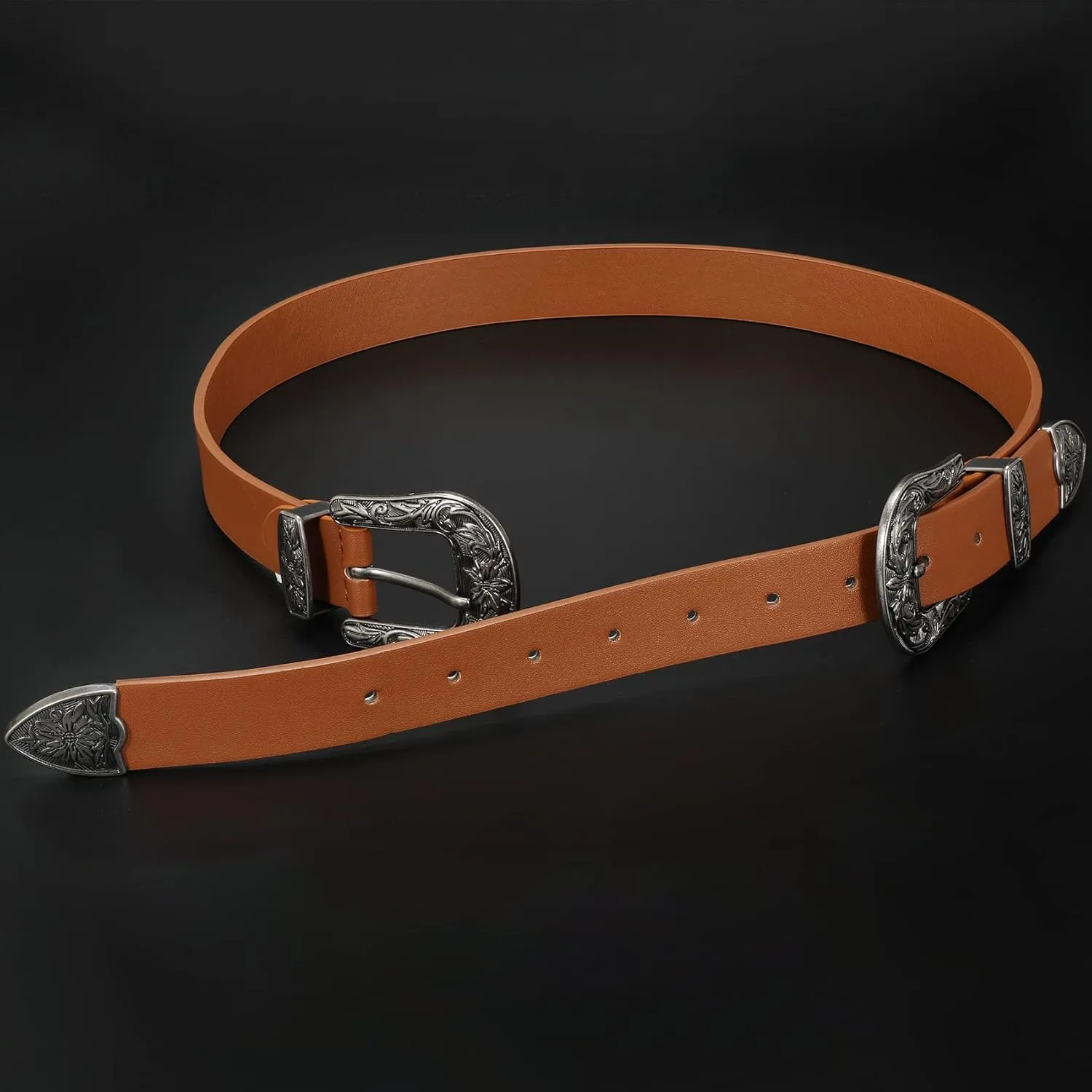 XZQTIVE Women Leather Belt Ladies Vintage Western Belt Retro Cowgirl Leather Belt Black Waist Belt for Pants Jeans Dresses